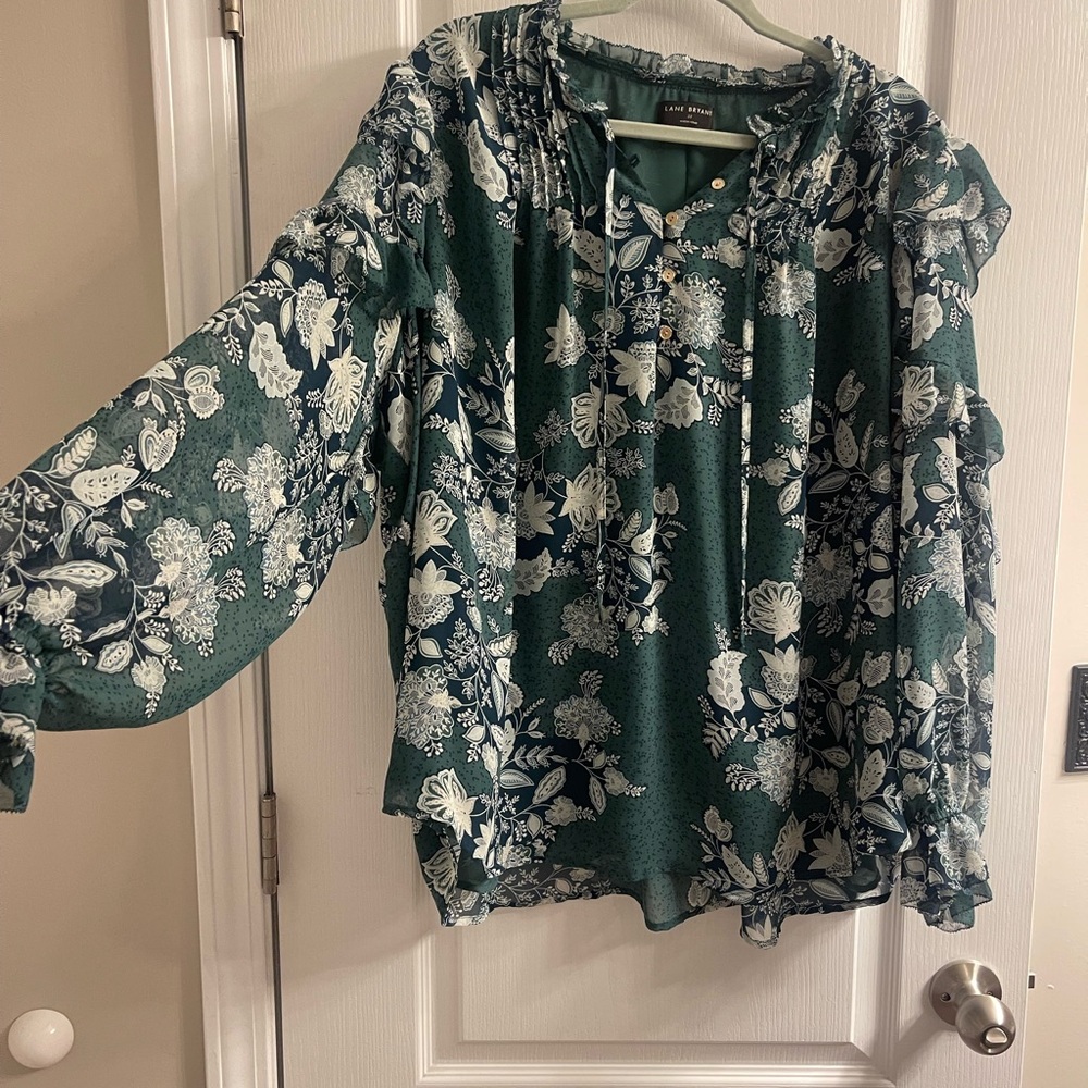Lane Bryant Green Floral Blouse